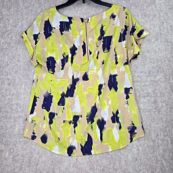 Ann Taylor LOFT Womens Abstract Print Blouse Green/Yellow Jazzy Lightweight - Picture 2 of 8